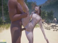 Furry lady wolf got banged on the beach by a huge male cock